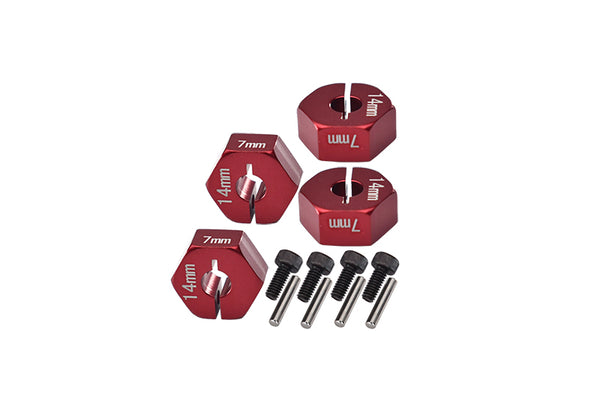 Axial EXO Aluminum Hex Adapter (14mmx7mm) For Optional 14mm Hex Wheel Only - 4Pcs Set Red