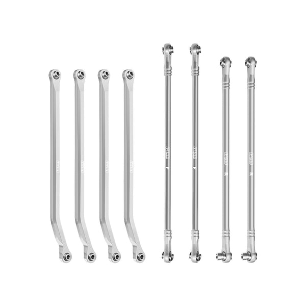 Aluminum 7075-T6 Alloy High-Clearance Upper & Lower Link Bar Set For Vanquish 1:10 H10 Optic Kit / Yokohama RTR / Sparco RTR Rock Crawler Upgrades - Silver
