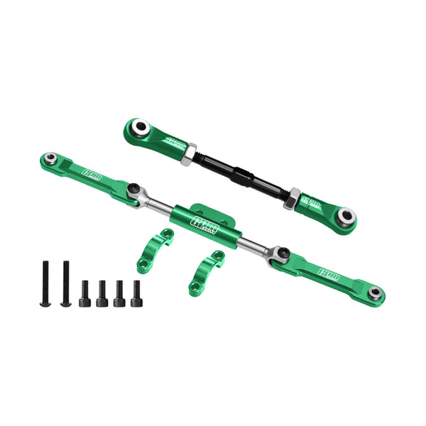 4140 Carbon Steel + Aluminum 7075-T6 Alloy Servo Link & Front Steering Link Set For Vanquish 1:10 H10 Optic Kit / Yokohama RTR / Sparco RTR Rock Crawler Upgrades - Green