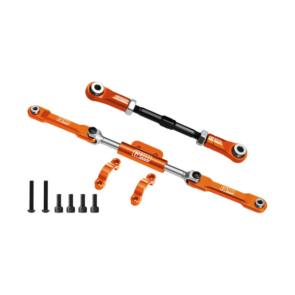4140 Carbon Steel + Aluminum 7075-T6 Alloy Servo Link & Front Steering Link Set For Vanquish 1:10 H10 Optic Kit / Yokohama RTR / Sparco RTR Rock Crawler Upgrades - Orange