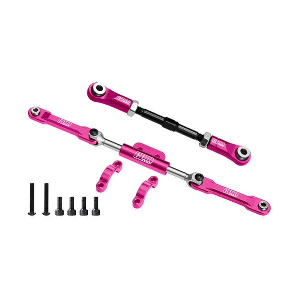 4140 Carbon Steel + Aluminum 7075-T6 Alloy Servo Link & Front Steering Link Set For Vanquish 1:10 H10 Optic Kit / Yokohama RTR / Sparco RTR Rock Crawler Upgrades - Pink