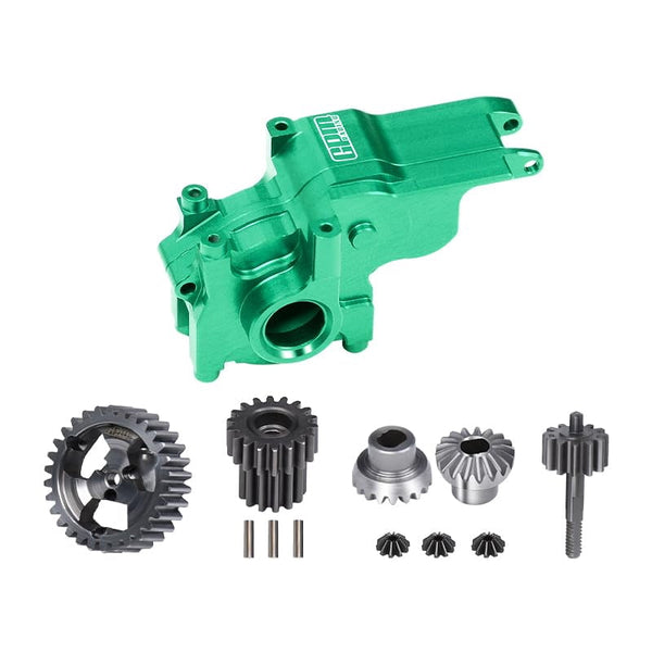 Aluminum 7075 Alloy Transmission Case + 40Cr Steel Transmission Gear Set For LOSI 1/24 Micro-B 2WD Buggy RTR-LOS00007 Upgrades - Green