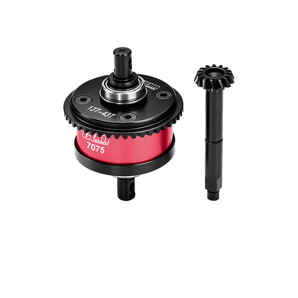 4140 Steel + Aluminum 7075 Alloy Center Complete Differential 13/43T/1.0 Mod For LOSI 1/8 LMT 1.0 / 2.0 Solid Axle Monster Truck Upgrades - Red