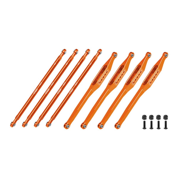 Aluminum 7075-T6 Alloy Upper & Lower Link Bar Set For LOSI 1/8 LMT 2.0 Grave Digger 4X4 Solid Axle Brushless Monster Truck-LOS04028 Upgrades - Orange