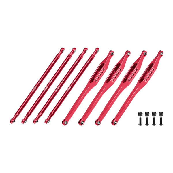 Aluminum 7075-T6 Alloy Upper & Lower Link Bar Set For LOSI 1/8 LMT 2.0 Grave Digger 4X4 Solid Axle Brushless Monster Truck-LOS04028 Upgrades - Red