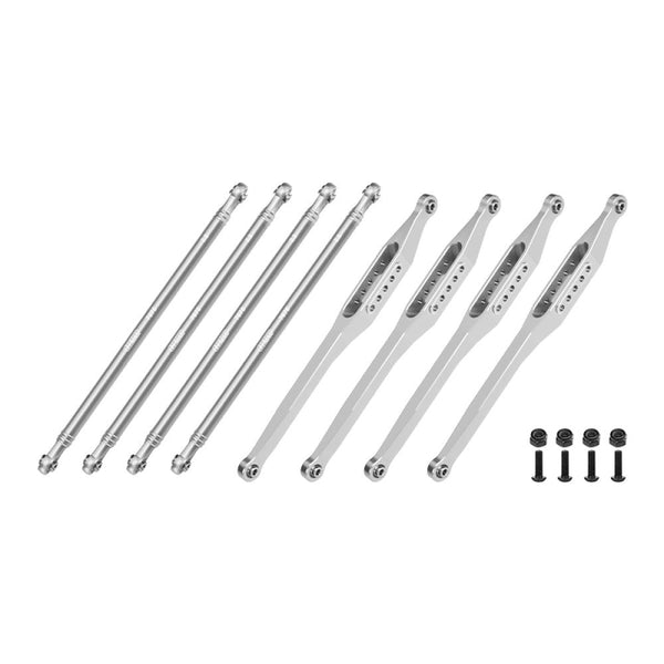 Aluminum 7075-T6 Alloy Upper & Lower Link Bar Set For LOSI 1/8 LMT 2.0 Grave Digger 4X4 Solid Axle Brushless Monster Truck-LOS04028 Upgrades - Silver