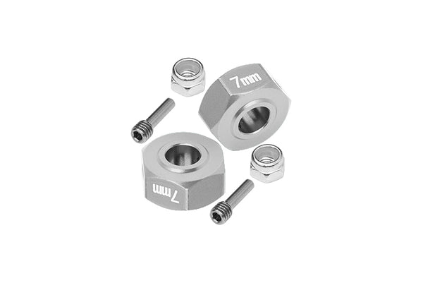 Aluminum Hex Adapters 7mm For Arrma 1:10 GRANITE / BIG ROCK 3S / BIG ROCK V3 3S / VORTEKS 3S / 1:8 VENDETTA 3S - 6Pc Set Gray Silver