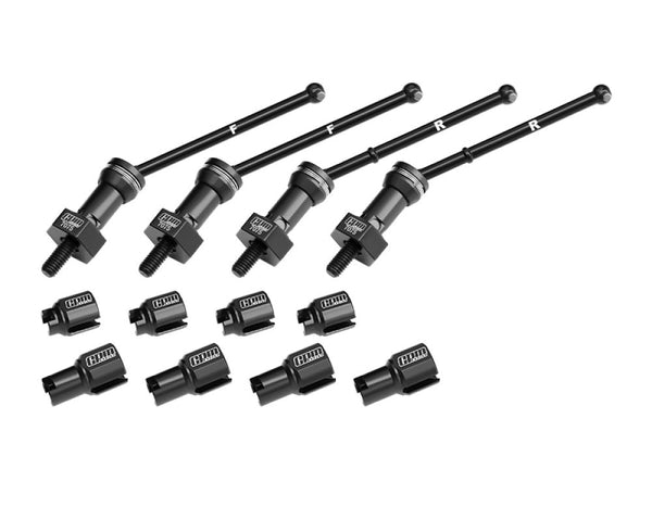 Aluminum 4140 Carbon Steel Front & Rear CVD Drive Shafts With Alloy 7075 Wheel Hex (Pins Thickened 2mm) For Arrma 1:18 GRANITE GROM / 1:14 TYPHON GROM Small Scale Buggy Upgrades - Black