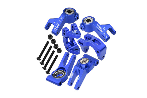 Aluminum 7075 Front C Hubs & Front Steering Block & Rear Hub (Larger Inner Bearings) For Arrma 1/10 GORGON 4X2 Mega 550 Brushed Monster Truck-ARA3230 Upgrades - Blue