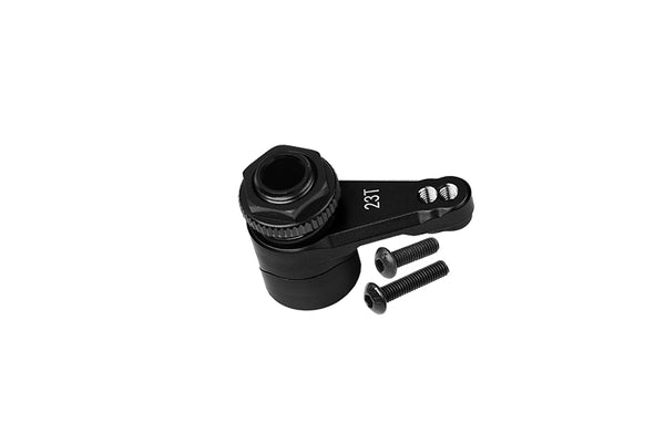 Aluminum 7075 23T Servo Horn With Built-In Spring (2 Positioning Holes) For Axial 1/10 RBX10 Ryft Rock Bouncer AXI03005 / Losi 1/8 LMT Solid Axle Monster Truck LOS04022 - 3Pc Set Black