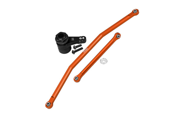 Axial 1/10 RBX10 Ryft 4WD Rock Bouncer AXI03005 Upgrade Parts Aluminum Front Steering Tie Rods + Aluminum 7075 23T Servo Horn With Built-In Spring (2 Positioning Holes) - 6Pc Set Orange