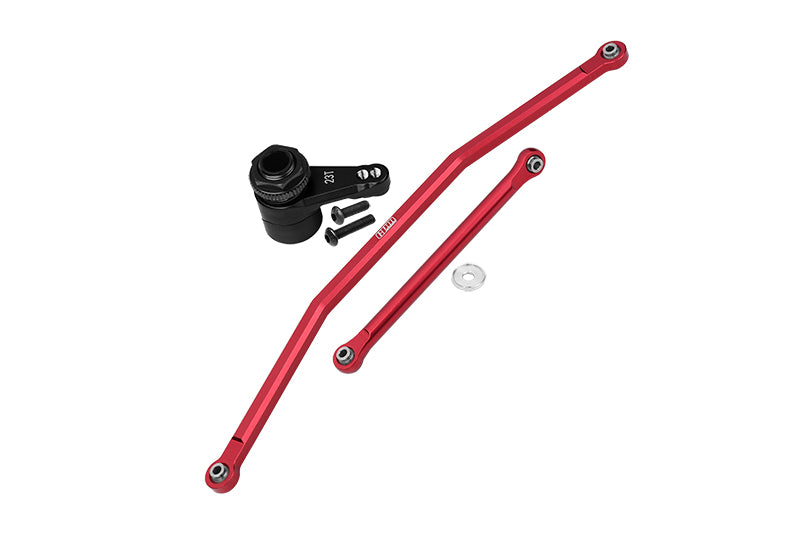 Axial 1/10 RBX10 Ryft 4WD Rock Bouncer AXI03005 Upgrade Parts Aluminum Front Steering Tie Rods + Aluminum 7075 23T Servo Horn With Built-In Spring (2 Positioning Holes) - 6Pc Set Red