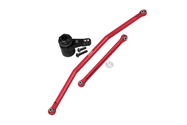 Axial 1/10 RBX10 Ryft 4WD Rock Bouncer AXI03005 Upgrade Parts Aluminum Front Steering Tie Rods + Aluminum 7075 23T Servo Horn With Built-In Spring (2 Positioning Holes) - 6Pc Set Red