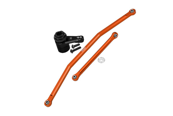 Axial 1/10 RBX10 Ryft 4WD Rock Bouncer AXI03005 Upgrade Parts Aluminum Front Steering Tie Rods + Aluminum 7075 25T Servo Horn With Built-In Spring (2 Positioning Holes) - 6Pc Set Orange