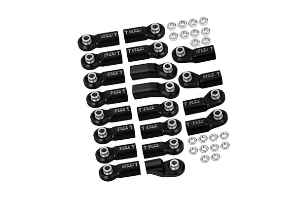 Front+Rear Link Bar & Front Steering Tie Rod Full Set Aluminum Ball Ends For Axial 1/6 SCX6 Jeep JLU Wrangler AXI05000 - 20Pc Set Black