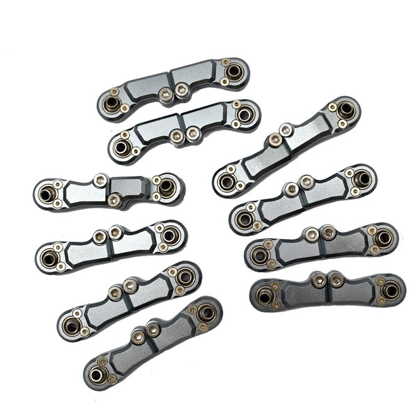 Front+Rear Link Bar & Front Steering Tie Rod Full Set Aluminum Ball Ends For Axial 1/6 SCX6 Jeep JLU Wrangler AXI05000 - 20Pc Set Gray Silver