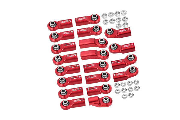 Front+Rear Link Bar & Front Steering Tie Rod Full Set Aluminum Ball Ends For Axial 1/6 SCX6 Jeep JLU Wrangler AXI05000 - 20Pc Set Red