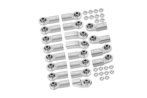Front+Rear Link Bar & Front Steering Tie Rod Full Set Aluminum Ball Ends For Axial 1/6 SCX6 Jeep JLU Wrangler AXI05000 - 20Pc Set Silver