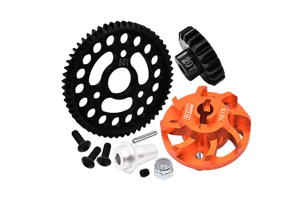 Aluminum 7075 Alloy Spur Gear Adapter With Steel 32 Pitch 56T Spur Gear & 20T Motor Gear For Traxxas 1/10 SLASH 4X4 LCG-68086-21 Upgrades - Orange