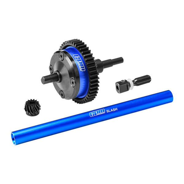 4140 Carbon Steel + Aluminum 7075 Alloy Centre Complete Differential For Traxxas 1/16 Mini Slash 4X4 Short Course Truck-108164-1 Upgrades - Blue