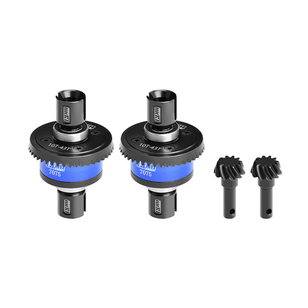 20Crmnti Steel + 7075 Alloy 10/43T Front And Rear Complete Differential Set ForTraxxas 1/8 4WD Sledge Monster Truck Upgrades - Blue