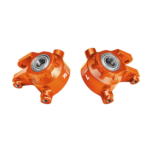 Aluminum 7075 Alloy Front Steering Blocks With Oversize Bearing For Traxxas 1:8 JATO 4X4 VXL / 1:10 BIGFOOT / FORD F-150 RAPTOR / RUSTLER / SLASH / STAMPEDE / FORD FIESTA ST RALLY - Orange