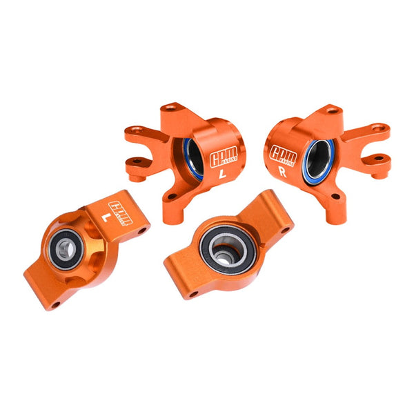 Aluminum 7075 Alloy Front Steering Blocks & Rear Hub Stub Axle Carriers With Oversize Bearing For Traxxas 1/16 Mini Maxx 4WD RTR Brushless Monster Truck 107154-1 Upgrades - Orange