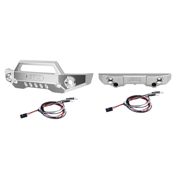 Aluminum 7075 Alloy Front Bumper & Rear Bumper With LED Lights For Traxxas 1/16 Mini Maxx 4WD RTR Brushless Monster Truck 107154-1 Upgrades - Silver