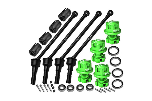 Carbon Steel Front And Rear Extend Cvd Drive Shaft (110mm) With Aluminum 7075 Wheel Lock + Hex Claw For Traxxas 1/10 Maxx With WideMAXX Monster Truck 89086-4 Upgrades - Green