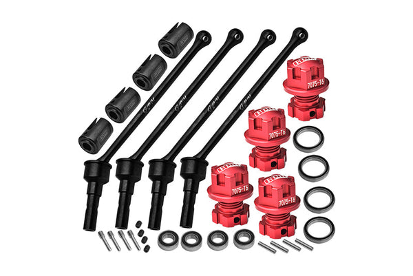 Carbon Steel Front And Rear Extend Cvd Drive Shaft (110mm) With Aluminum 7075 Wheel Lock + Hex Claw  For Traxxas 1/10 Maxx With WideMAXX Monster Truck 89086-4 Upgrades - Red