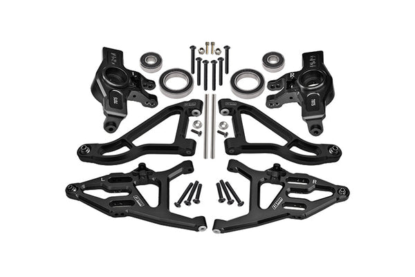 Aluminum 7075 Alloy Front Knuckle Arms (Larger Inner Bearings) + 6061 Alloy Front Upper & Lower Suspension Arms For Traxxas 1:7 Unlimited Desert Racer UDR 4X4 85076-4 UDR 6S 85086-4 Upgrades - Black