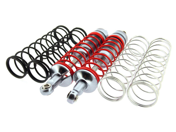 HPI Savage XS Flux Aluminum Front/Rear Dampers With Alloy Ball Ends & 1.1mm, 1.2mm, 1.3mm Coil Springs - 1Pr Set Gray Silver