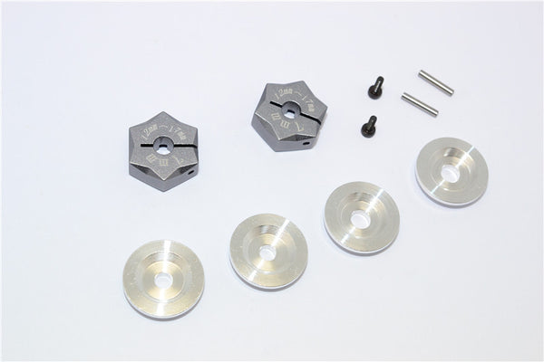 Aluminum Hex Adapter From 12mm Convert To 17mm With 7mm Thickness - 2Pcs Set Gray Silver