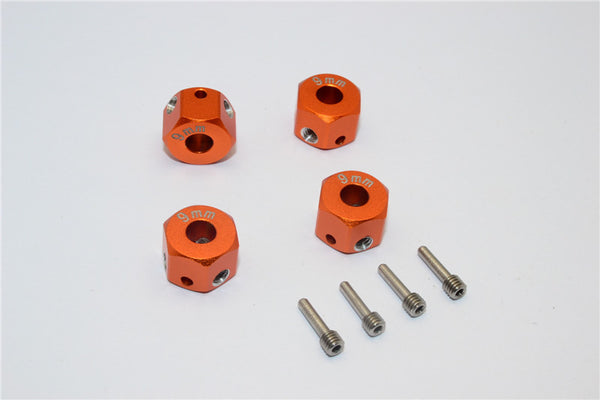 Aluminum Universal Hex Adapter 12mmx9mm - 4Pcs Set Orange - JTeamhobbies