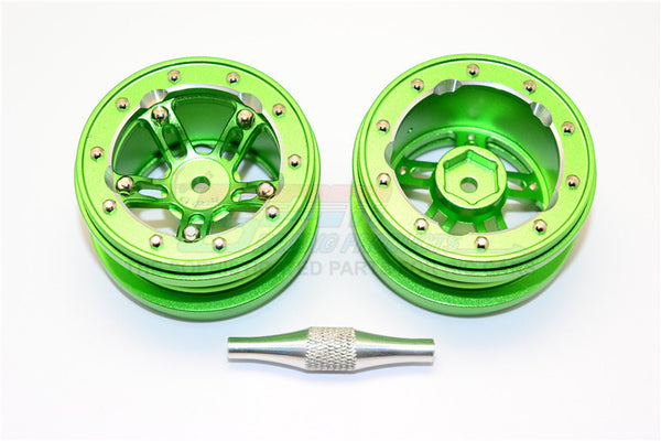 Aluminum 5 Poles Sparkling Wheels In Silver Edge For 1.9" Tire With Hex Tool - 1Pr Set Green