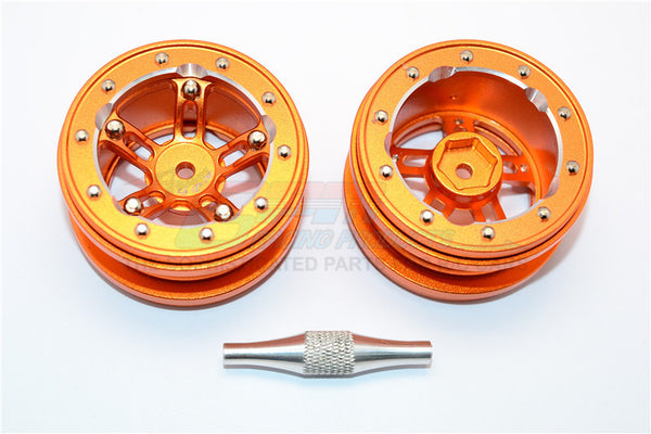 Aluminum 5 Poles Sparkling Wheels In Silver Edge For 1.9" Tire With Hex Tool - 1Pr Set Orange
