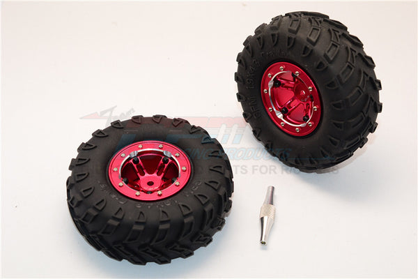 Aluminum 5 Poles Simulation Wheels In Silver Edge With 1.9" Tire & Hex Tool (Inner Black & Outer Silver Screws) - 1Pr Set Red
