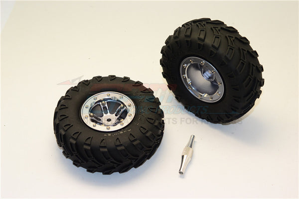 Aluminum 5 Poles Simulation Wheels In Silver Edge With 1.9" Tire & Hex Tool (All Silver Screws) - 1Pr Set Gray Silver