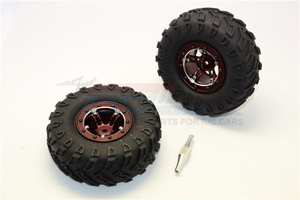 Aluminum 5 Poles Simulation Wheels In Silver Edge With 1.9" Tire & Hex Tool (Inner Silver & Outer Black Screws) - 1Pr Set Brown