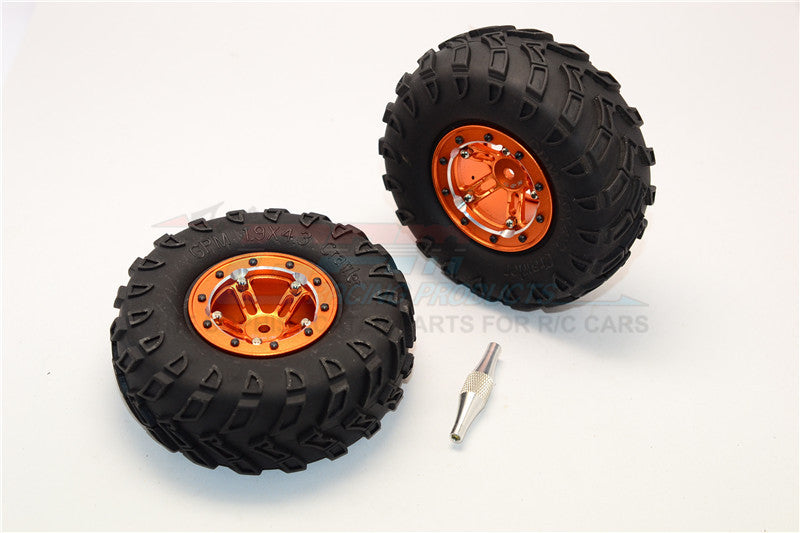 Aluminum 5 Poles Simulation Wheels In Silver Edge With 1.9" Tire & Hex Tool (Inner Silver & Outer Black Screws) - 1Pr Set Orange