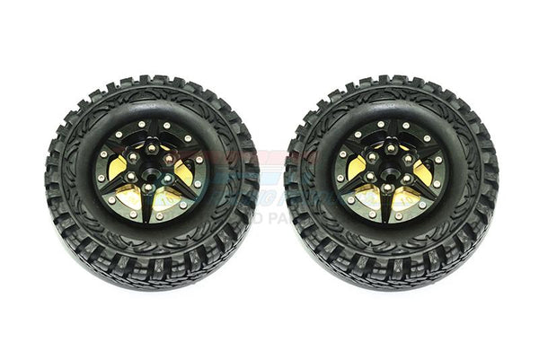 1.9" Aluminum 6 Poles Wheels With Brass Pendulum Weight + Crawler Tire -1Pr Set Black