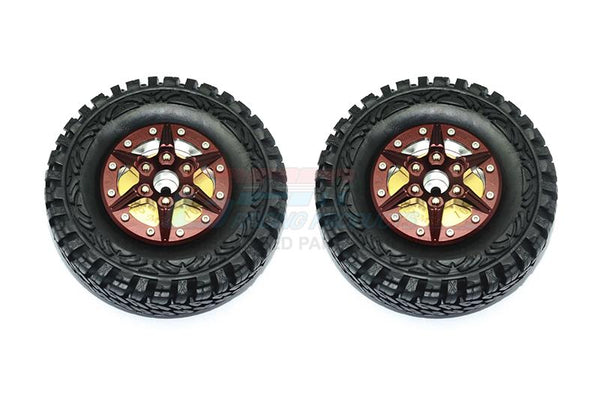 1.9" Aluminum 6 Poles Wheels With Brass Pendulum Weight + Crawler Tire -1Pr Set Brown