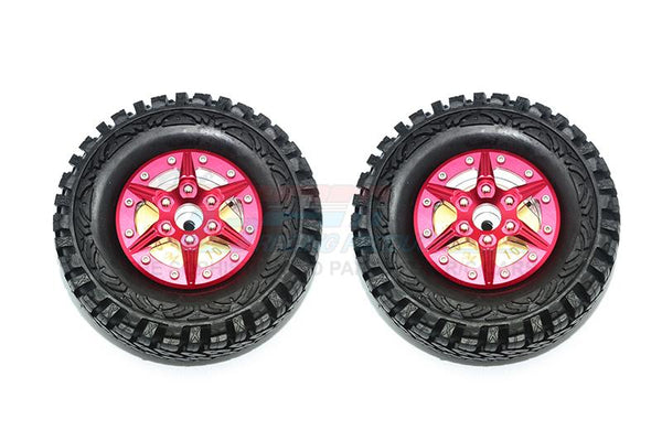 1.9" Aluminum 6 Poles Wheels With Brass Pendulum Weight + Crawler Tire -1Pr Set Red