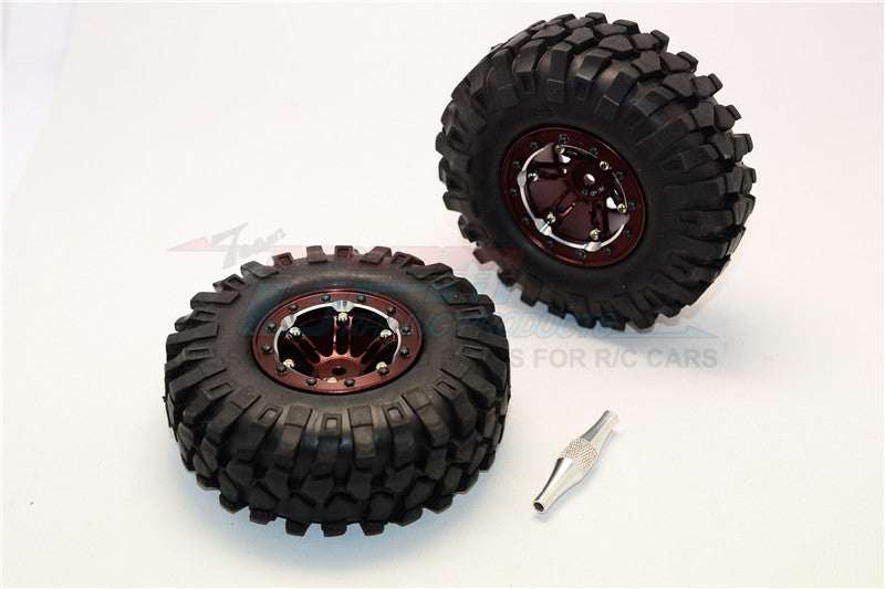 Aluminum 6 Poles Simulation Wheels In Silver Edge With 1.9" Crawler Tire & Hex Tool (Inner Silver & Outer Black Screws) - 1Pr Set Brown