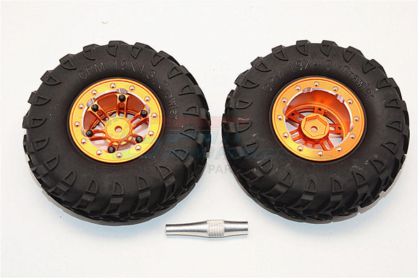 Aluminum 6 Poles Simulation Wheels In Silver Edge With 1.9" Tire & Hex Tool (Inner Black & Outer Silver Screws) - 1Pr Set Orange