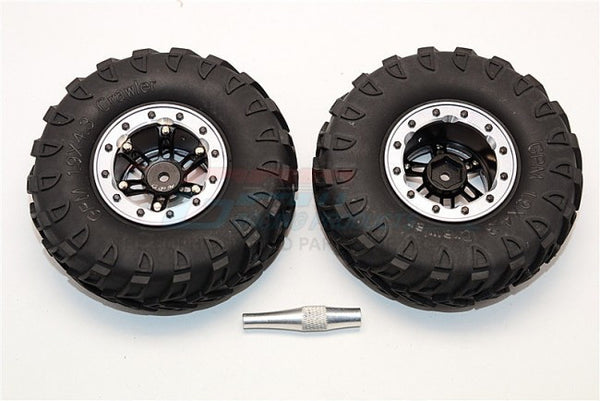 Aluminum 6 Poles Simulation Wheels With 1.9" Tire & Hex Tool (Custom Colors) - 1Pr Set Black+Silver