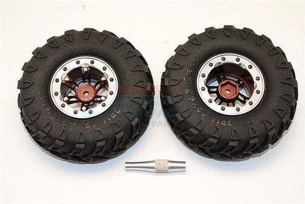 Aluminum 6 Poles Simulation Wheels With 1.9" Tire & Hex Tool (Custom Colors) - 1Pr Set Brown+Gray Silver