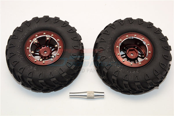 Aluminum 6 Poles Simulation Wheels In Silver Edge With 1.9" Tire & Hex Tool (All Silver Screws) - 1Pr Set Brown