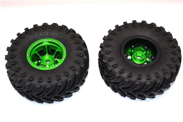 Aluminum 6 Poles Beadlock & Nylon Wheels Frame With 2.2'' Tire & Foam Insert (Use With 12mm Hex) - 1Pr Green