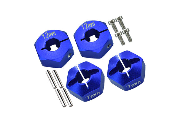 Axial EXO, SCX10 & Wraith Aluminum Hex Adapter (12mmx7mm) - 4Pcs Set Blue